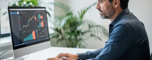 Entrepreneur français analysant un financement professionnel sur écran d'ordinateur