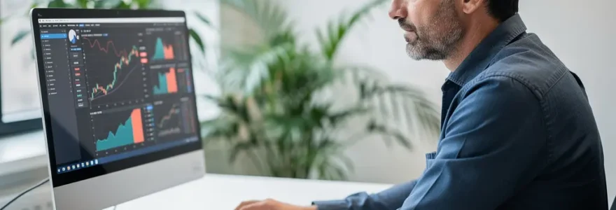 Entrepreneur français analysant un financement professionnel sur écran d'ordinateur